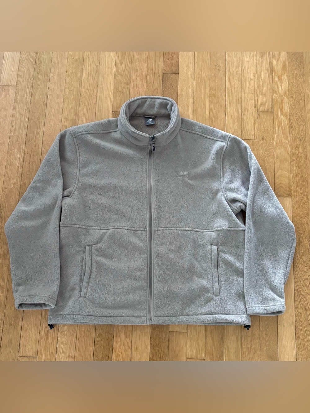 New Balance Fleece Jacket Mens XL Beige Cream Full Zip Up Embroidered